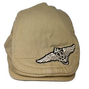 KB Ethos Newsboy Cap Brown One Size Wings Patch Anchor Skull Hat Slideback Twill